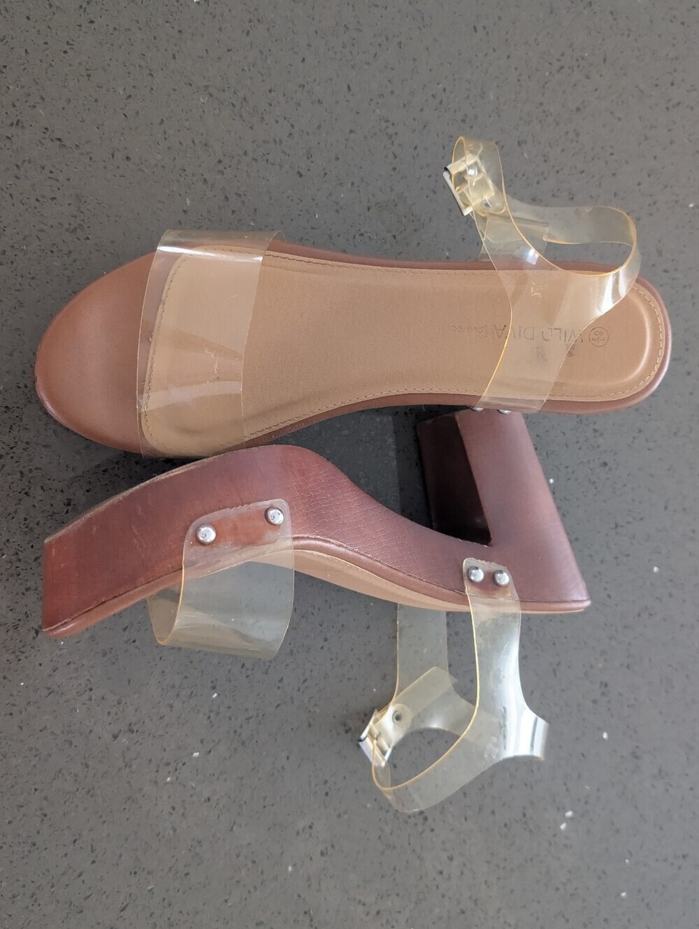 DIVA Lounge Brown Block Heel Sandals with Clear Straps